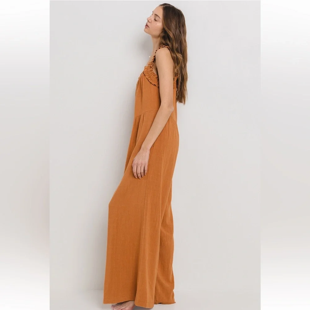 17 Solid Ruffle Strap Wide Leg Jumpsuit - Picture 6 of 7